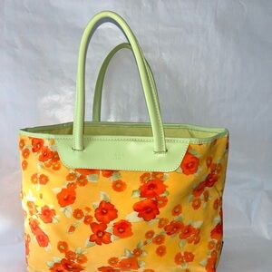 OCABA Paris Lime Green & Orange Floral Reversible shoulder bag Spring Summer